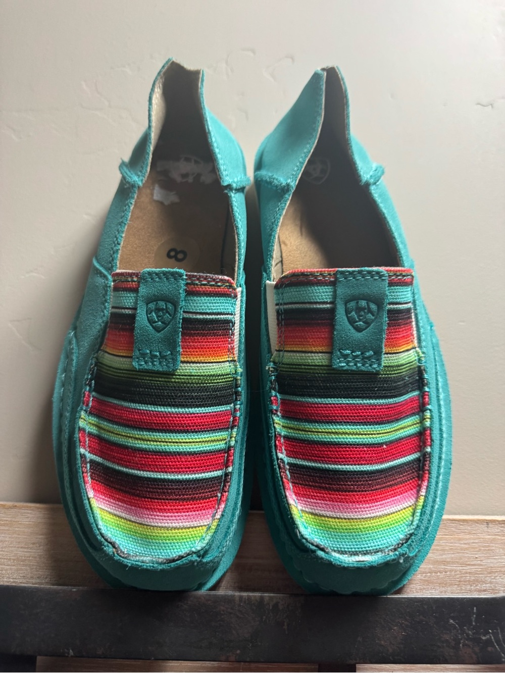 Ariat New Women’s Teal Slip-On Canvas Shoes with Multicolor Stripe Upper